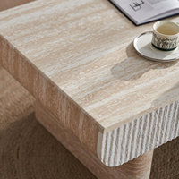 MEUBLES JIAMEIJIA |   Table basse effet travertin à façade cannelée et coins arrondis