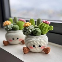 Nouvel Arrivage Transfrontalier : Pot de Fleurs en Laine au Crochet en Forme de Cactus Souriant