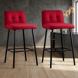 Modern Red Velvet Bar <b>Stool</b> with Metal Frame Contemporary Design for Home Bar <b>and</b> Commercial Use - Product Image 2