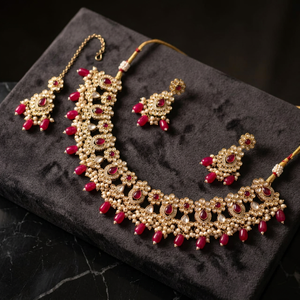 Indian Traditional Antique Gold Plated Imitation Pearl Choker <b>Necklace</b> and Earrings Bridal Wedding Jewelry Set - Product Image 2