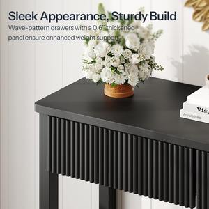 <span class=keywords><strong>Table</strong></span> <span class=keywords><strong>console</strong></span> moderne à poignée étroite et sans poignée, noire, à nervures, avec 2 tiroirs, étagère ouverte, <span class=keywords><strong>table</strong></span> d'entrée, <span class=keywords><strong>table</strong></span> de canapé - Product Image 4