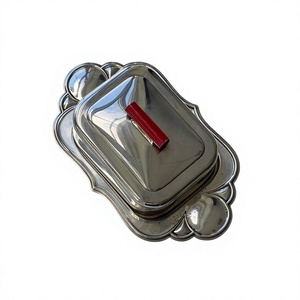 Beurrier en acier inoxydable avec couvercle, motif floral, pour la table, facile à transporter, plateau de présentation en métal avec couvercle, décoratif - Product Image 1