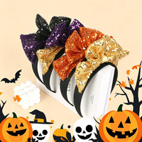 Nouveau style transfrontalier : Serre-tête pour femme en résine plastique à sequins et nœud, style européen-américain, accessoire capillaire pour Halloween, modèle Runaway