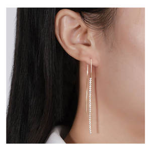 SE111RINNTIN低刺激性Aペア925スターリングシルバータッセルスレッドドロップイヤリングロングテニスチェーンイヤーライン - Product Image 1