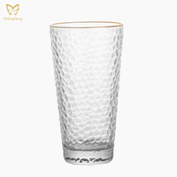 Verres à eau de style japonais à bord doré et à motif marteau Coupe en relief Verre Highball en cristal clair