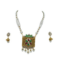 Parure de bijoux pour femme en acier inoxydable de haute qualité, style Polki, zircon, plaqué or antique, pour fiançailles et soirées