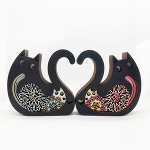 Uionen New Hand Carved Wooden Cat Figurine Father's Day Mother's Day Valentine's Day Gift Home Desktop Decorative Ornament - Product Image 1