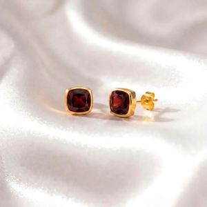 Premium Garnet Cushion Cut Faceted Stud <b>Earrings</b> Crafted In 925 Sterling Silver Or 18K Gold Filled Natural Deep <b>Red</b> Stone Jewel - Product Image 5