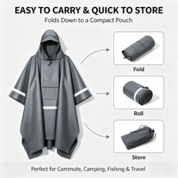 Poncho de pluie à bandes réfléchissantes, à capuche, pour forte pluie, multifonctionnel, élégant et polyvalent pour le camping, la pêche, les voyages