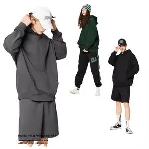 RS400 <b>Men's</b> Autumn Oversized Hooded Fleece Jacket Pants Heavyweight Solid Color Shorts Set 100% Cotton by for Tide Brand - Product Image 2