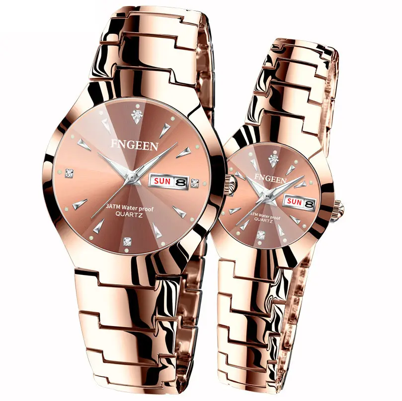 Automatic Quartz Steel Color Couple Watch Luminous Calendar Waterproof Steel Wristwatch For Woman