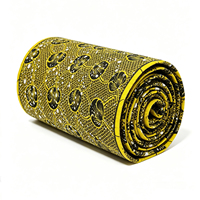 Kain Cetak Lilin/Batik Gaya Afrika dari Katun 100% Ankara Wax Print Fabric 6 Yard Motif Bunga dengan Aksen Emas & Berlian Imitasi