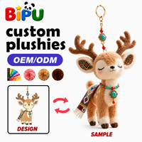 Porte-clés en peluche cerf porte-bonheur personnalisé mignon de haute qualité, 10 cm, en coton doux, rembourré en coton PP, logo brodé OEM, unisexe