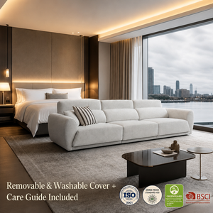 Canapé carré en chenille 3 places, structure solide, anti-affaissement, couleur crème 2026, qualité contractuelle, ignifuge, pour suite d'hôtel, vente en gros - Product Image 2