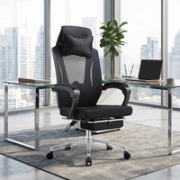 Chaise de bureau 2 en 1 avec appui-tête et soutien lombaire - Chaise inclinable en maille respirante avec repose-pieds pour la sieste