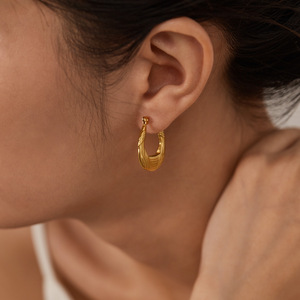 Hot Bán Cổ Điển Hình Học Kết Cấu Vàng Hoop Bông Tai Đồ Trang Sức Không Thấm Nước 14K Vàng Mạ Bông Tai Phụ Nữ Jwewlry Quà Tặng Bán Buôn - Product Image 4