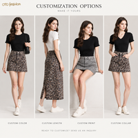 Ensemble deux pièces pour femmes, imprimé léopard noir, haut côtelé, mini-jupe, streetwear décontracté, étiquette privée OEM personnalisée