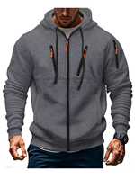 Sweat-shirt à capuche zippé en molleton uni 100 % polyester, coupe ample, anti-bouloches, multi-poches, style sportif streetwear, collection automne, vente en gros