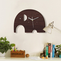 Horloge murale en bois en forme d'éléphant mignon, style Art Déco, silencieuse, sans tic-tac, forme irrégulière, décoration murale de dessin animé pour chambre d'enfant et salle de jeux