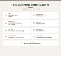 Machine à café expresso Anbolife intelligente entièrement automatique avec moulin intégré, écran tactile, portable, programmable, pression de 15 bars pour usage domestique