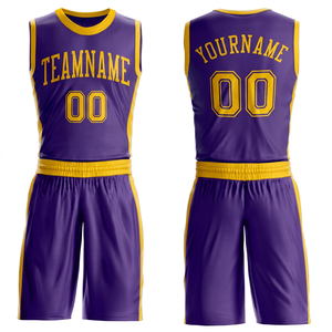Conjunto de Uniforme de Baloncesto TriPro Sports Morado y Amarillo, Personalizable con Nombre y Número del Equipo, Malla Transpirable, Cuello Redondo, Poliéster/Algodón - Product Image 1