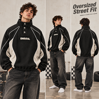 Sweat-shirt vintage de course brodé en chenille personnalisé, col montant oversize contrastant, 100 % coton, streetwear, fabricant OEM ODM