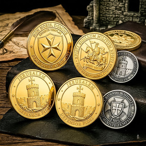 Pièces de monnaie en métal doré personnalisées, gravées, en alliage de <span class=keywords><strong>zinc</strong></span> moulé sous pression, style croisé médiéval vintage, pour collection et cadeau - Product Image 1