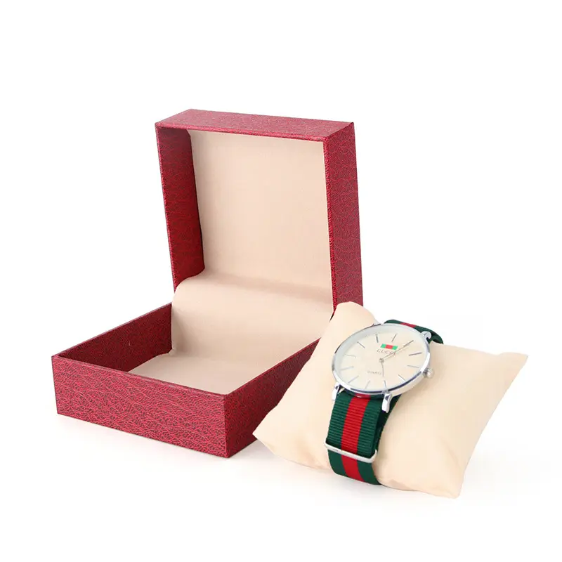 Neue rechtwinklige Lychee Papier gefüllte Uhren box Geschenk imitation PU Leder uhr Schmuck verpackung Hot Stamp ing Spot