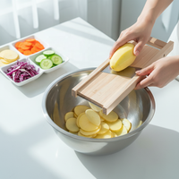 Mandoline manuelle réglable en bois écologique pour oignon et pomme de terre, lame en acier inoxydable, facile à nettoyer, gadget de cuisine portable