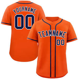 Camiseta de Béisbol Clásica Personalizada en Naranja, Azul Marino y Blanco, Estilo Auténtico - Product Image 1