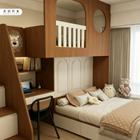 Lit superposé double en bois bicolore avec armoire intégrée, lit haut et bas pour enfants avec escalier de rangement
