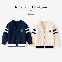 Kinder Frühling Herbst V-Ausschnitt Strickjacke 68% Baumwollmischung Bestickt Schulstil Gestreifter Lässiger Pullover Mantel für Jungen Mädchen