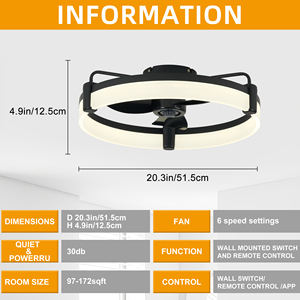 UL Certified <strong>Ceiling</strong> <strong>Fan</strong> Light with <strong>Remote</strong> App <strong>Control</strong> Low Profile Smart <strong>LED</strong> <strong>Fan</strong> for Bedroom Living Room US EU Market Use - Product Image 2