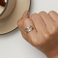 Bague carrée basique tendance en argent sterling 925, ajustable, pour femme, cadeau de rendez-vous, bijoux fins SCR965