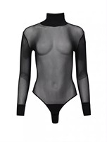 Body Sexy Transparent en maille Double couche pour femmes, nouvelle collection de personnalité, encolure serrée, string découpé au dos, Closure par pression, maille Sexy et transparente