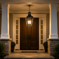 Luminaire suspendu en métal antique Cano Lighting, lanterne à dessus incurvé avec côtés en verre transparent, décoration élégante pour l'entrée
