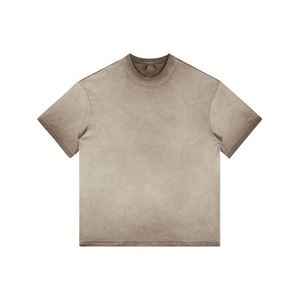 เสื้อยืดแขนสั้นคอกลมสไตล์อเมริกันเรโทรผ้าหนาน้ำหนักมากพิมพ์ลายย้อมสีแบบวอช สำหรับผู้ชาย - Product Image 2