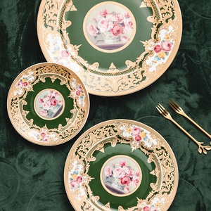 Custom Best-selling European Blue-green Creative Vintage Eco-Friendly Gold Rim Afternoon <b>Tea</b> Ceramic Coffee and <b>Tea</b> <b>Set</b> - Product Image 4