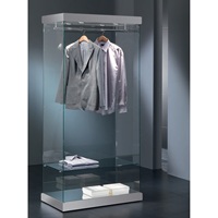 Vitrine moderne en verre 93x53x200cm gris clair avec éclairage LED et tringle à vêtements, base miroir, roulettes dissimulées