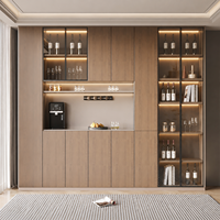Buffet de salle à manger modulaire personnalisé en bois massif, éco-responsable, avec porte vitrée, éclairage LED et présentoir à vin minimaliste