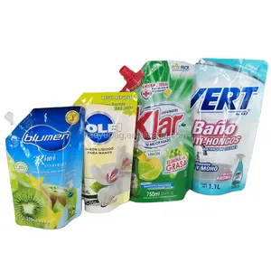 Custom Refill 500ml 1L 2L 5kg 10kg Dishwashing Liquid Stand Up Doypack Laundry Detergent Fabric Softener Empty Spout Pouch Bag