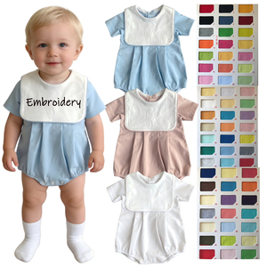 Combinaison bébé en coton Pima à col carré uni, personnalisable avec monogramme, couleur personnalisée, col marin blanc - Product Image 1