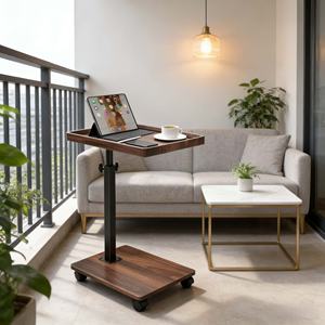 <span class=keywords><strong>Mesa</strong></span> Auxiliar en Forma de C Addreen, Altura Ajustable 360° °   <span class=keywords><strong>Mesa</strong></span> Giratoria <span class=keywords><strong>con</strong></span> <span class=keywords><strong>Ruedas</strong></span> <span class=keywords><strong>para</strong></span> Portátil, de <span class=keywords><strong>Madera</strong></span>, <span class=keywords><strong>para</strong></span> Sofá Cama - Product Image 3