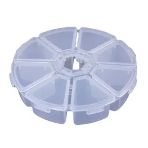 8 Compartments Clear Round Plastic Bead Container With Lid pp case