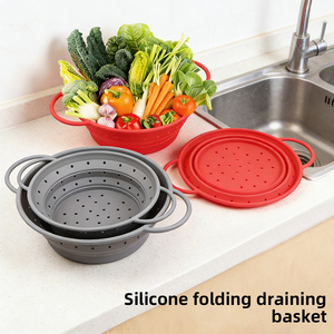 Wholesale BPA Free Food Grade Round Silicone Steamer Basket Multi-<strong>function</strong> Kitchen <strong>Colander</strong> for Draining and Cooking - Product Image 5