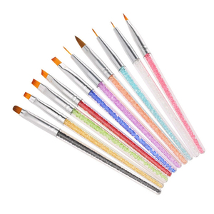 Ensemble de pinceaux à ongles en nylon avec manche en plastique diamanté coloré, pinceaux plats, biseautés, pour la peinture au gel UV - Product Image 5