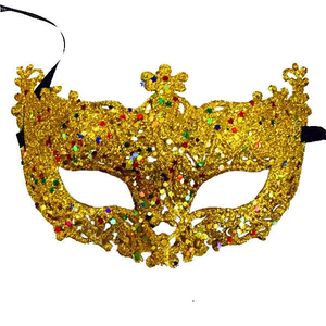 Venta al por mayor negro calado zorro plástico fiesta máscaras Halloween Navidad carnaval oro polvo mascarada máscaras - Product Image 3