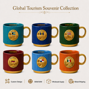 Tasses en céramique souvenir de la République Dominicaine, design drapeau emblématique, médaillon doré, mug à eau en porcelaine, fournisseur en gros ODM personnalisé - Product Image 5