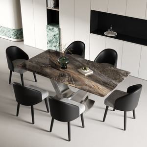 Ensemble <span class=keywords><strong>de</strong></span> table à manger minimaliste moderne et écologique, plateau en marbre, pieds en acier carbone, pour hôtel/villa, restaurant - Product Image 2