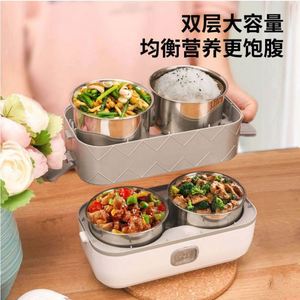 Wholesale Portable Heating Double-layer Eco-Friendly <b>Lunch</b> <b>Box</b> Plastic Lid 2 <b>Compartments</b> PP+SS Material Freshness Preservation - Product Image 3